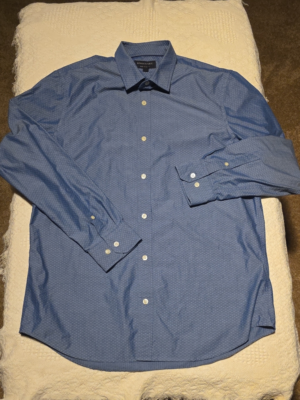 Banana Republic Blue Micro-Pattern Long Sleeve Dress Shirt, Non-iron, Size Large